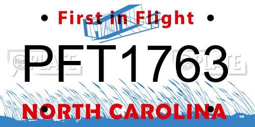 PFT1763 North Carolina License Plate