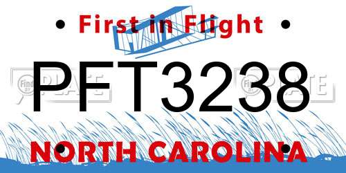 PFT3238 North Carolina License Plate