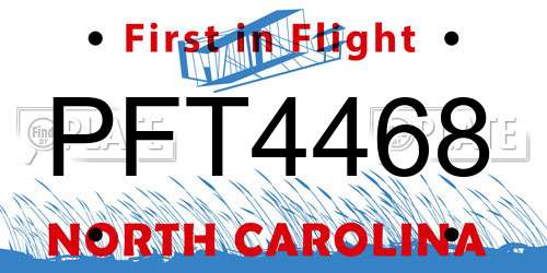 PFT4468 North Carolina License Plate