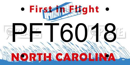 PFT6018 North Carolina License Plate