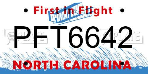 PFT6642 North Carolina License Plate