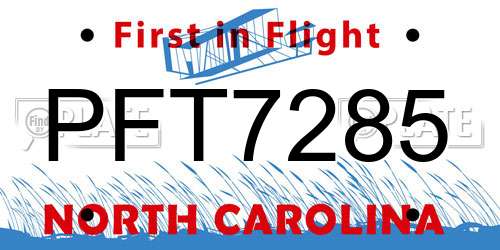 PFT7285 North Carolina License Plate
