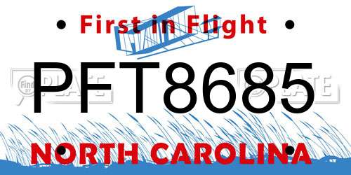 PFT8685 North Carolina License Plate