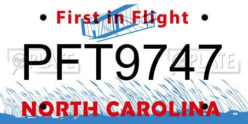 PFT9747 North Carolina License Plate