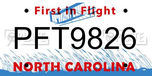 PFT9826 North Carolina License Plate
