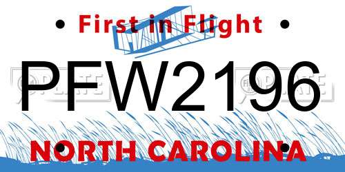 PFW2196 North Carolina License Plate