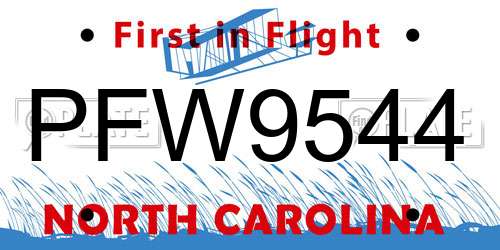 PFW9544 North Carolina License Plate