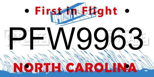 PFW9963 North Carolina License Plate