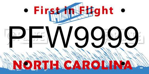 PFW9999 North Carolina License Plate