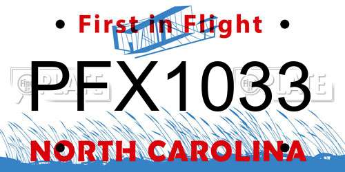 PFX1033 North Carolina License Plate