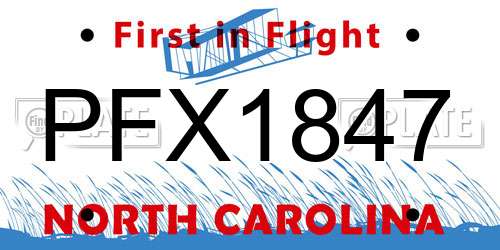 PFX1847 North Carolina License Plate