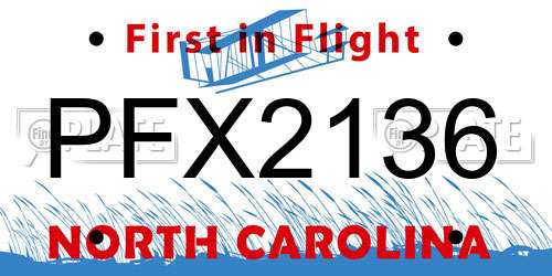 PFX2136 North Carolina License Plate