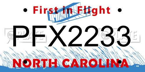 PFX2233 North Carolina License Plate