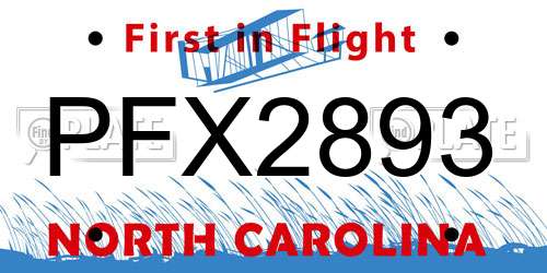 PFX2893 North Carolina License Plate