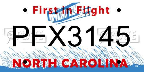 PFX3145 North Carolina License Plate