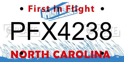 PFX4238 North Carolina License Plate