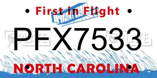 PFX7533 North Carolina License Plate