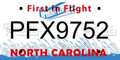PFX9752 North Carolina License Plate