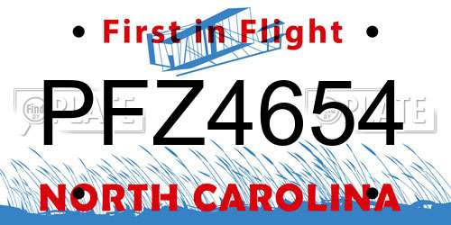 PFZ4654 North Carolina License Plate