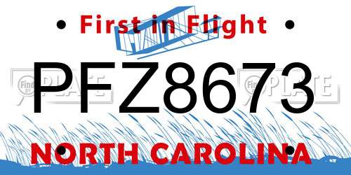 PFZ8673 North Carolina License Plate