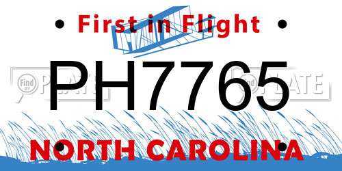 PH7765 North Carolina License Plate