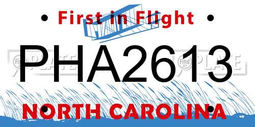 PHA2613 North Carolina License Plate