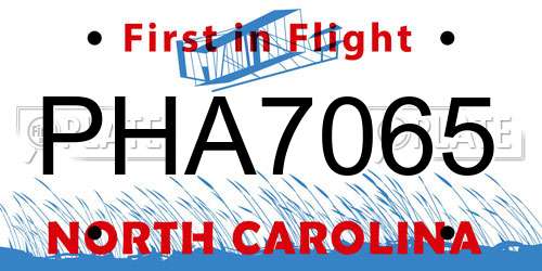 PHA7065 North Carolina License Plate