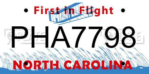 PHA7798 North Carolina License Plate