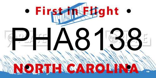 PHA8138 North Carolina License Plate