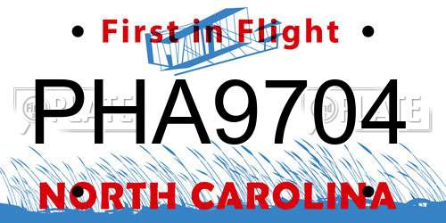 PHA9704 North Carolina License Plate