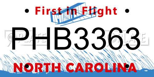 PHB3363 North Carolina License Plate