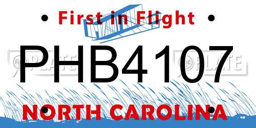 PHB4107 North Carolina License Plate