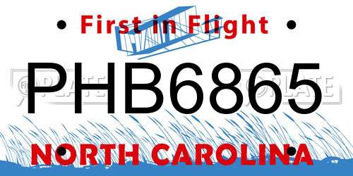 PHB6865 North Carolina License Plate