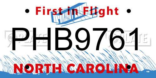 PHB9761 North Carolina License Plate