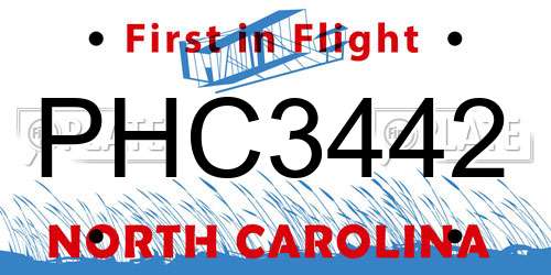 PHC3442 North Carolina License Plate
