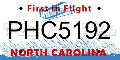PHC5192 North Carolina License Plate