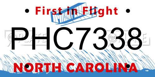 PHC7338 North Carolina License Plate