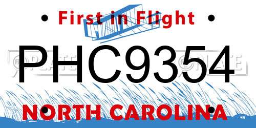 PHC9354 North Carolina License Plate