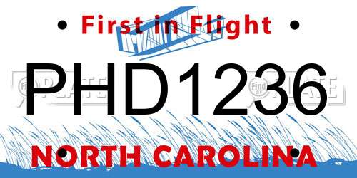 PHD1236 North Carolina License Plate