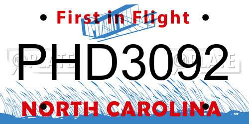PHD3092 North Carolina License Plate