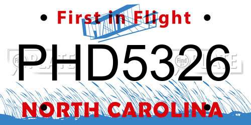 PHD5326 North Carolina License Plate