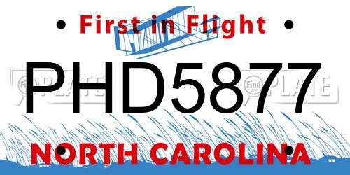 PHD5877 North Carolina License Plate