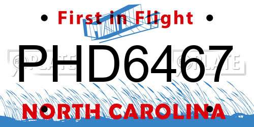 PHD6467 North Carolina License Plate
