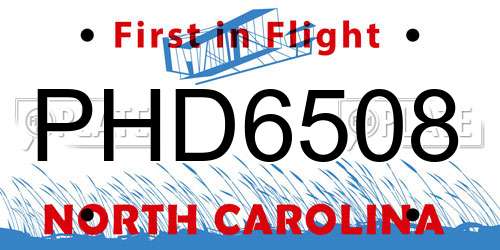 PHD6508 North Carolina License Plate