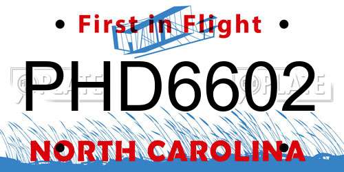 PHD6602 North Carolina License Plate
