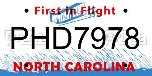 PHD7978 North Carolina License Plate