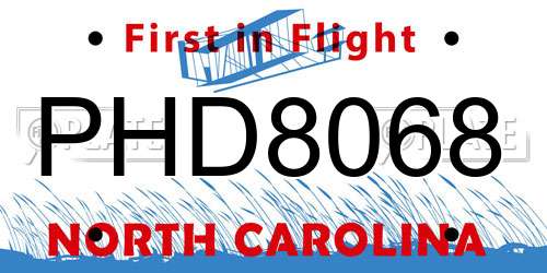 PHD8068 North Carolina License Plate