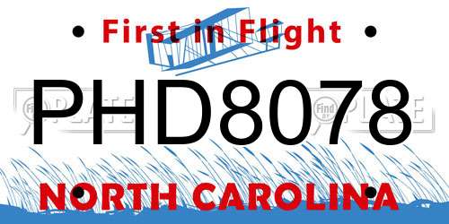 PHD8078 North Carolina License Plate