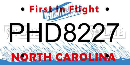 PHD8227 North Carolina License Plate