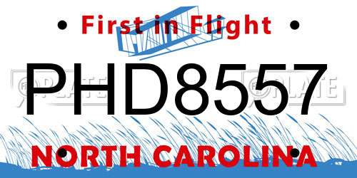 PHD8557 North Carolina License Plate
